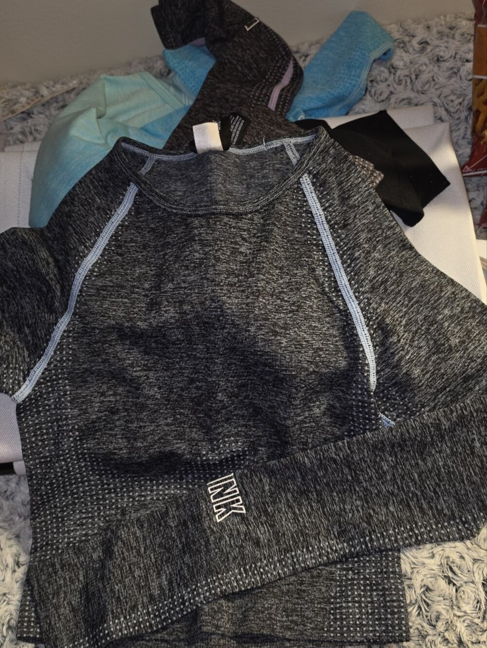 PINK Victoria's Secret Charcoal Heather Crop Top with Light Gray Trim